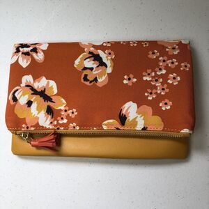 Rachel Pally Orange Yellow Floral Clutch Fold Over Reversible Bag